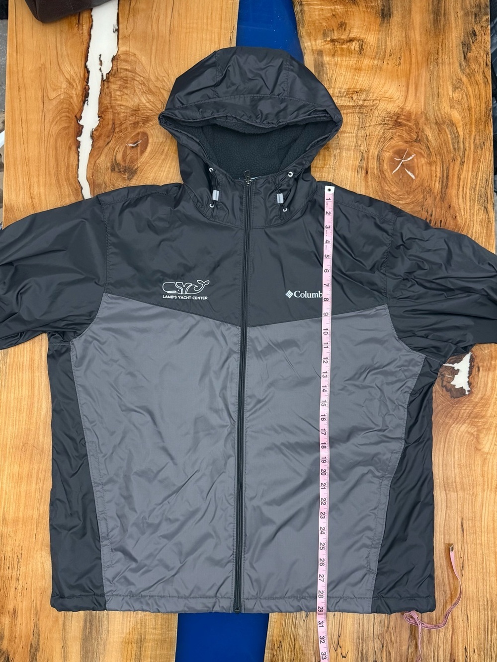 Columbia XL Hooded Fleece Lined Jacket Gray Black Full Zip Windbreaker Coat - Picture 6 of 13